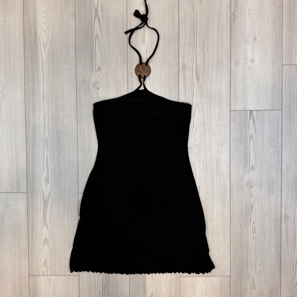 VTG Victorias Secret Bra Tops Halter Mini Dress Wood Ring Lettuce Hem Small